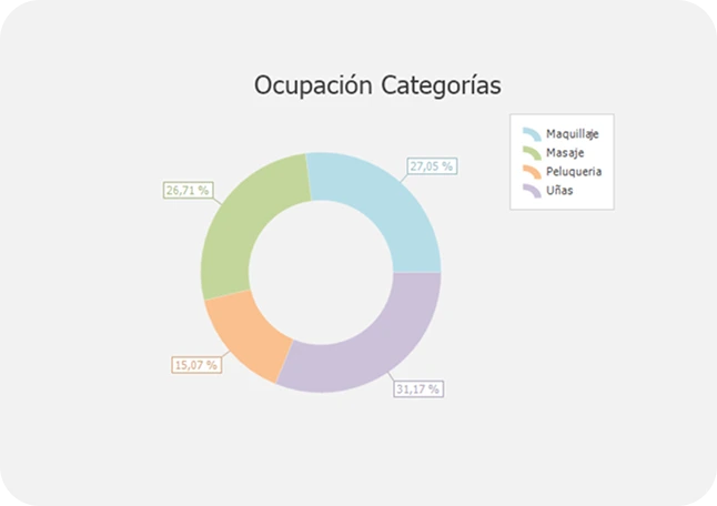 Informes de rentabilidad y ocupación por categorías de servicio en la app para agendar citas de Perseo ERP.