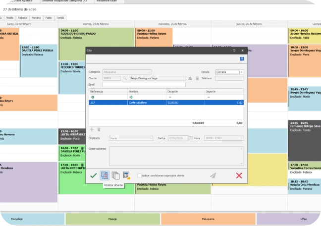 Interfaz de facturación automática tras el cierre de servicios en el sistema de gestión de citas de Perseo ERP.