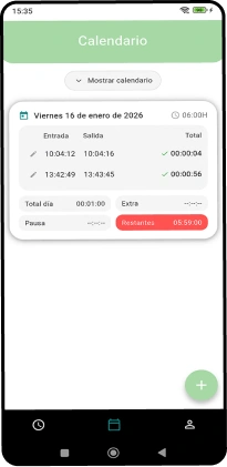 Pantallas de la aplicación de fichajes Tempus Go para el programa de distribuidores de software
