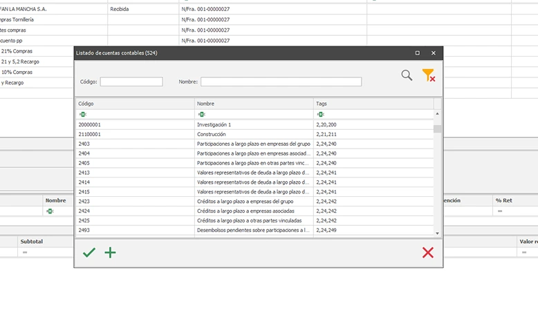 Vista del cuadro de cuentas en el software de contabilidad administrativa de Defisoft para la gestión ágil de asientos y punteo.
