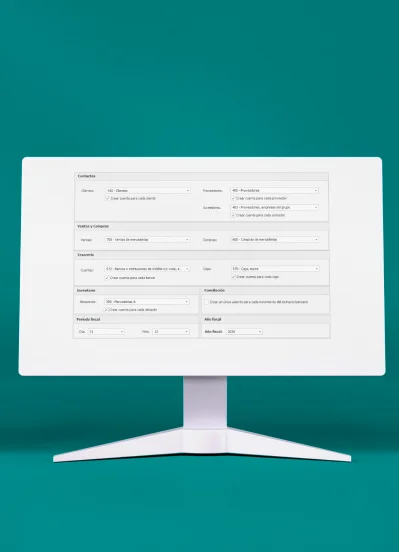 Pantallas del programa de contabilidad de Defisoft mostrando la automatización de asientos, gestión de tesorería e integración con el ERP contable.