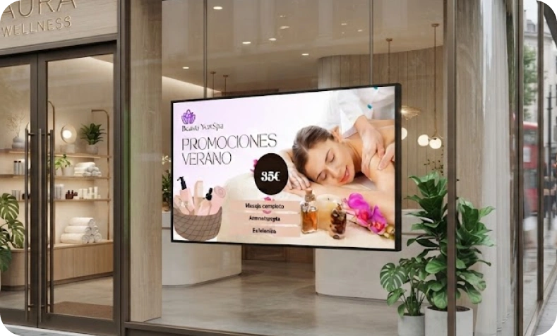 Convierte cualquier pantalla o televisión en un potente display publicitario dinámico. Gestiona tus videos, ofertas y contenidos en un clic con el software de digital signage definitivo.