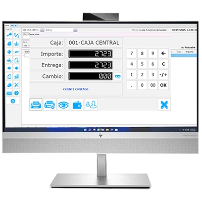 Terminales de punto de venta con componentes hardware optimizados para comercios. TPV completo en mostrador, montado con componentes hardware eficientes para gestión de ventas.